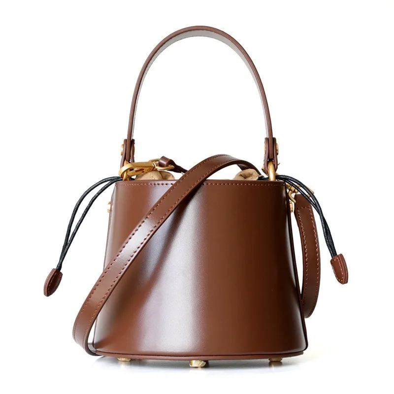 

Mini-bucket Bag Genuine Leather Single-shoulder Oblique Hand-held Design