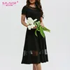 S.FLAVOR Women Black Short Sleeve Summer Dress Elegant Lace Patchwork Midi Vestidos De Fashion Women Daily A-line Dresses ► Photo 3/6