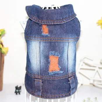 

Water wash Jean Small Dog Clothes Puppy dog Jacket Vest cowboy Pet Coat Old Hole Clothing For Small Medium Dogs
