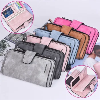 

New Women's Long Wallet Zipper Scrub -Thin Casual Bag Ladies PU Leather Long Purse Wallet Card Phone Holder Bag