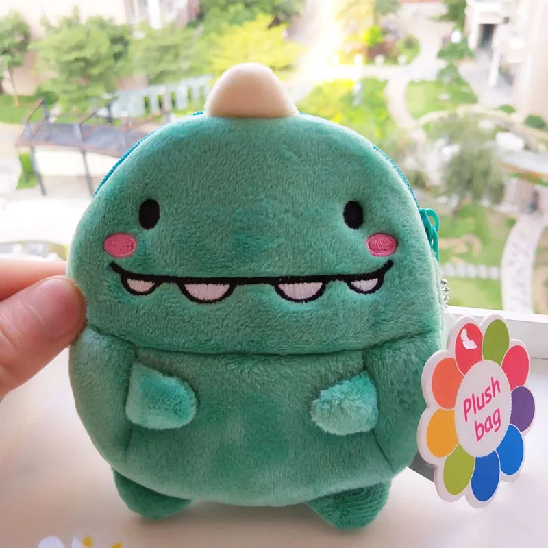 New Anime Cartoon Black Cat Frog Duck Green Dinosaur Elephant Bear Squirrel Plush Purse Wallet Small Key Card Changes Coin Bag (15)