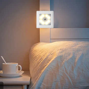

Wireless Motion Sensor LED Wall Light Practical Multi-functional Classic Texture Battery Powered Mini Square Night Lamp