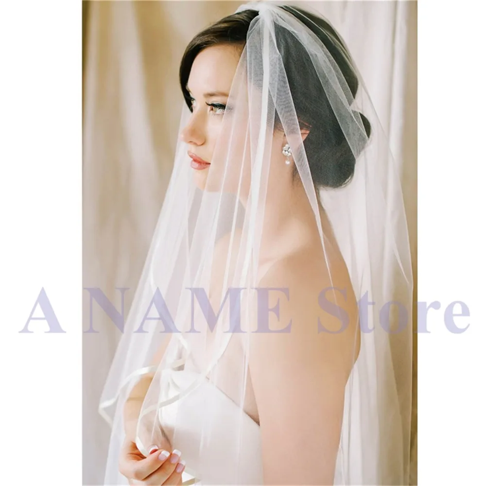 ISHSY Women Bridal Wedding Veil Satin Edge Tulle One layer Veils Wedding Accessories Comb Velo de Noiva Voile de mariage mariee