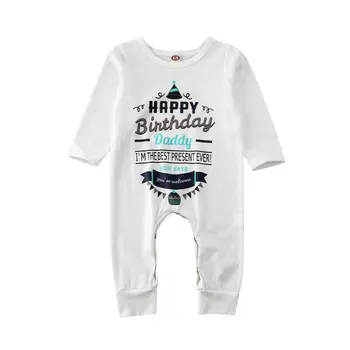 

Newborn Infant Baby Boy Girl Romper Happy Birthday Daddy Clothes Long Sleeve Letter White Jumpsuit Clothing Cotton Outfits