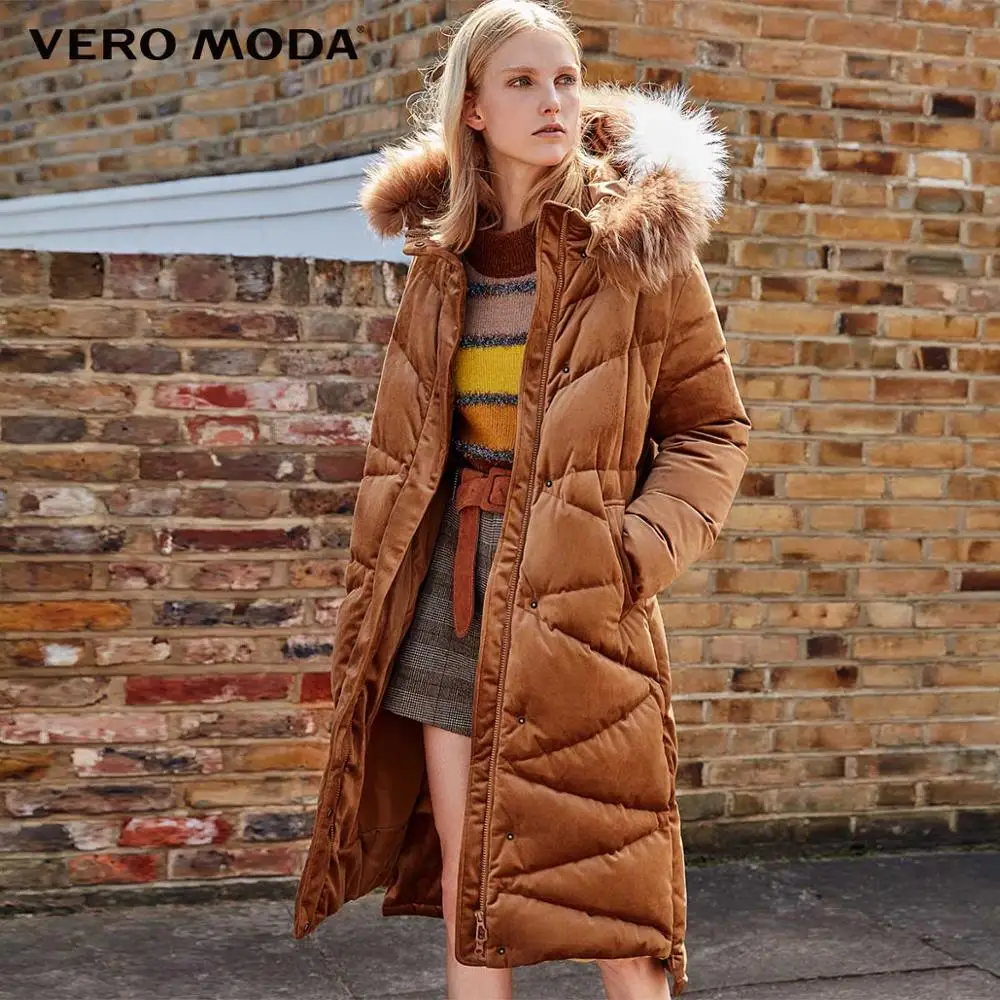 Vero Moda женский контрастный длинный толстый пуховик с капюшоном из меха енота | 318312508