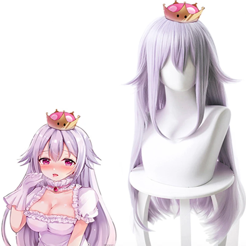 Парик для косплея Super Mario Odyssey Boosette King Boo Princess серебристый длинный термостойкий