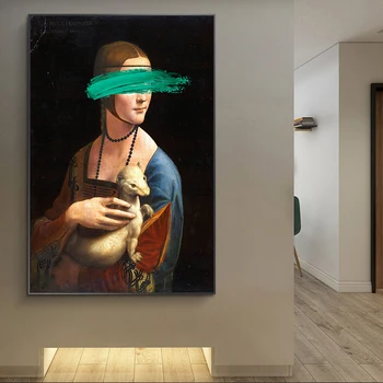 

Pop Art Leonardo Da Vinci The Lady with An Ermine Canvas Art Paintings Canvas Posters Pictures for Living Room Decoration