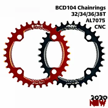 

2020 sprocket BCD104 32T 34T 36T 38T narrow tooth AL7075 CNC positive and negative teeth red black aluminum alloy for MTB