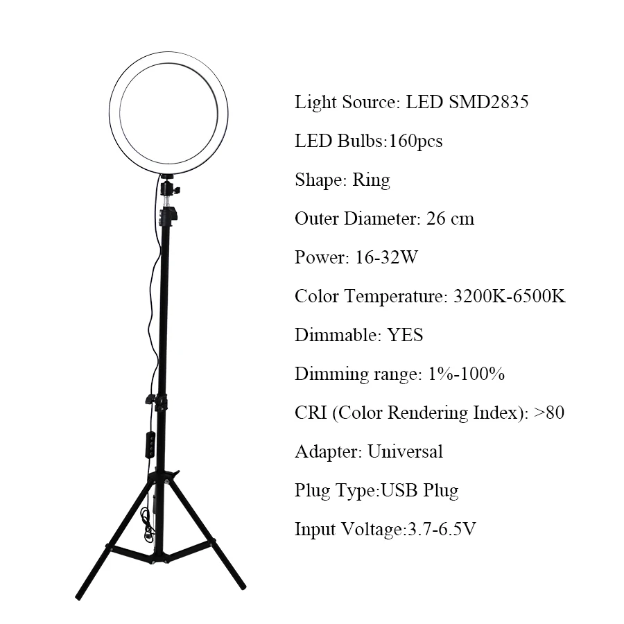 Mezher светодиодный кольцевой светильник 3200 K-6500 K для фотостудии, светильник для фотосъемки, регулируемое видео, смартфона со штативом, Кронштейн для мобильного телефона