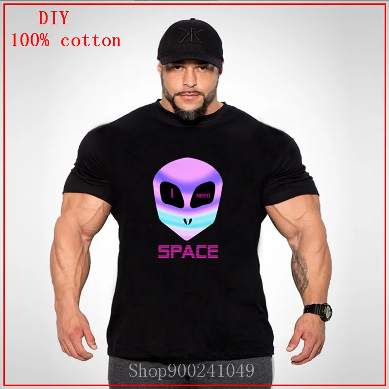 I NEED SPACE holographic vaporwave alien T shirt men's clothes tshirt Mars Monster T-shirt Novelty UFO funny tees oversize | Мужская