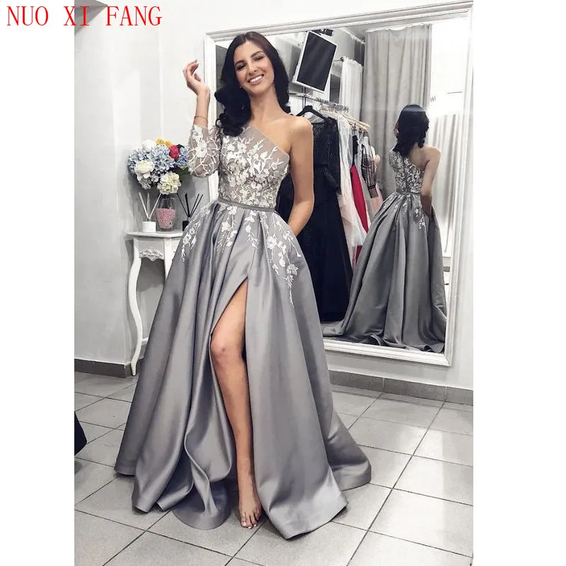 Nuoxifang Sexy Avondjurken Met Slit Een Schouder Prom Jurk Satijn Vrouwen Patry Gown Formele Party Dress Vestido De Festa Nuoxifang Sexy Avondjurken Met Slit Een Schouder Prom Jurk Satijn Vrouwen Patry Gown Formele Party Dress Vestido De Festa