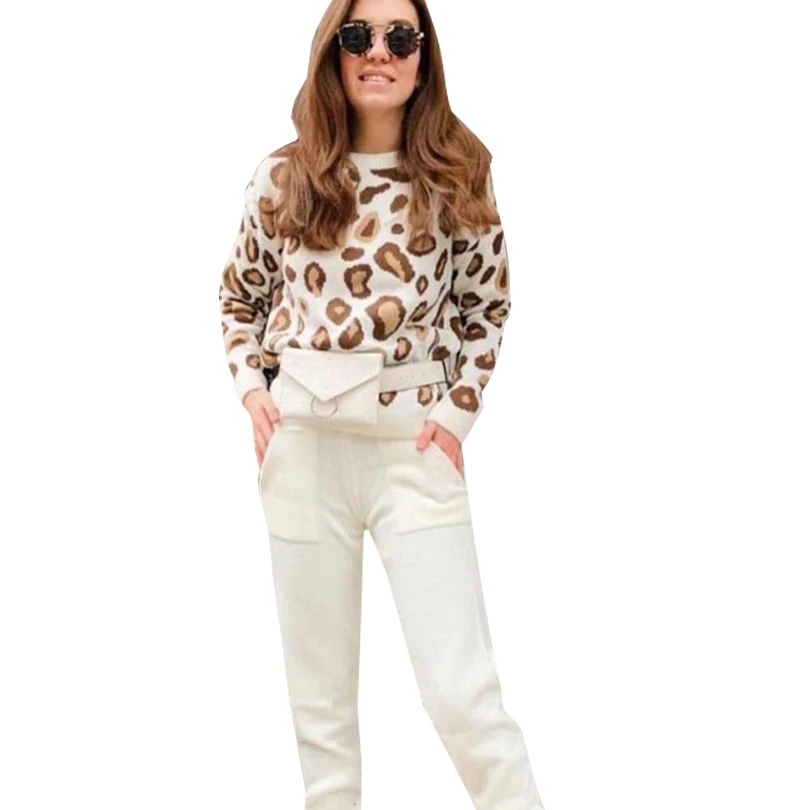 MVGIRLRU Autumn and Winter Women Leopard Knitted O-Collor Pullover Sweater Female Clothes | Женская одежда