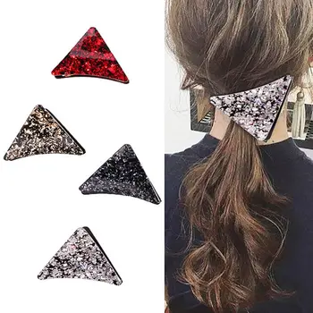 

Japanese Women Triangle Acetate Hair Claw Glitter Sequins Alloy Teeth Ponytail Banana Clip Party Styling Large Spring Barrette