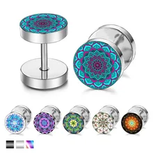 POHOUR Мандала нержавеющая сталь поддельные обманщик уха туннель пробки пирсинг унисекс Штанги Гантели панк готический серьги-гвоздики