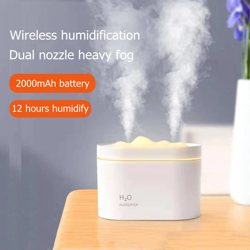 Portable Rechargeable Wireless Air Humidifier Snow Mountain Double Nozzle 800ml Ultrasonic Mist Maker Fogger USB Aroma Diffuser