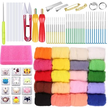 

Nonvor Mixed Color Wool Fibre Set Needle Wool Roving Felting Starter Kit Wool Felt Mold Foam Mat Hand Spinning DIY Craft Tools