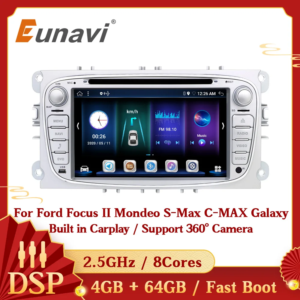 Eunavi Android 10 автомобильный Радио мультимедийный плеер для Ford Focus 2 II Mondeo 9 S-MAX C-MAX Galaxy