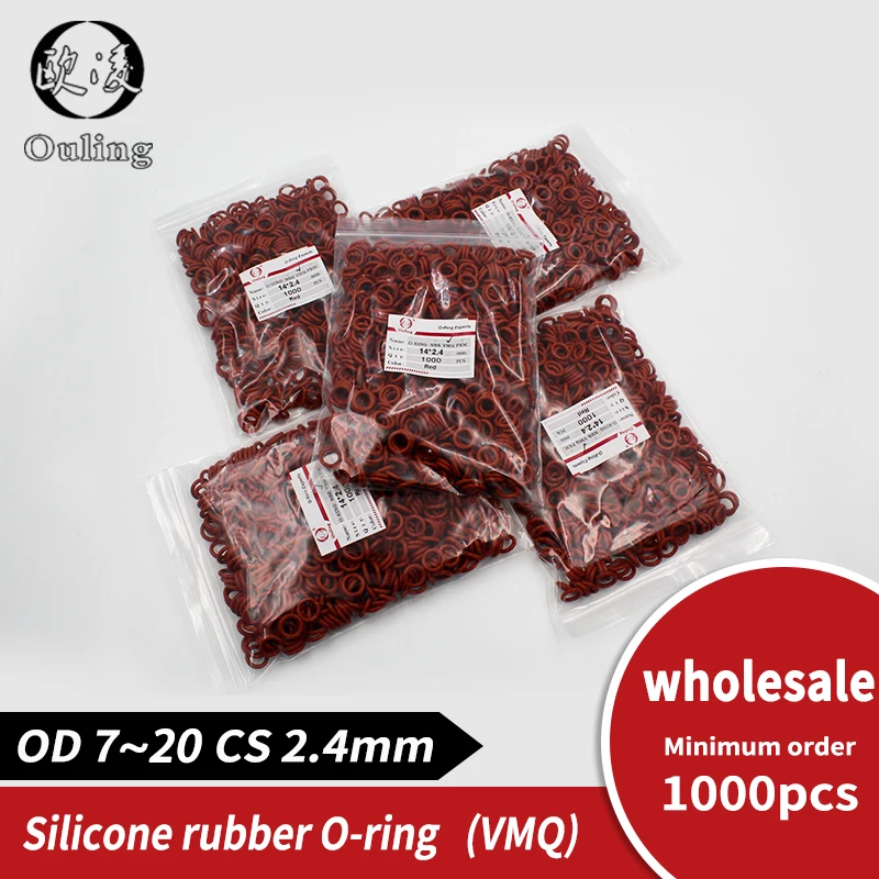 

Red Silicon wholesale 1000PCS/lot CS2.4mm Thickness O-ring VMQ OD7/8/9/10/11/12/13/14/15/16/17/18/19/20 O Ring Seal Rubber