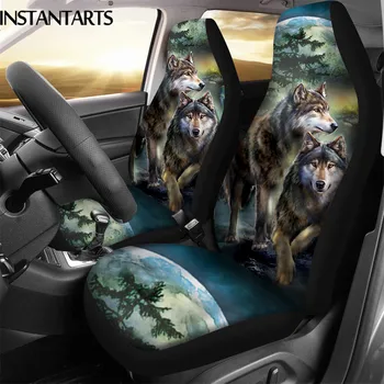 

INSTANTARTS Vehicle Seat Covers Front Seat 3D Wolf Night Cool Animal Printed Auto Front Place Protector Sheet Car Interior Decor