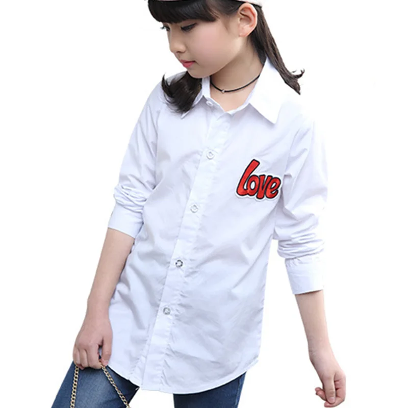 

Children Stylish Long White Blouses for Girls Letter Print Long-Sleeved Shirt Korean Kids Clothes for Girls Age 12 8 Years Old