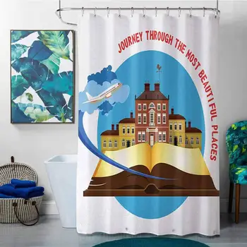 

Shower Curtains Dog Blue and White,A Collection of Mountain Silhouettes Volcano River and Clouds Cartoon,Dark Blue White,W36 x