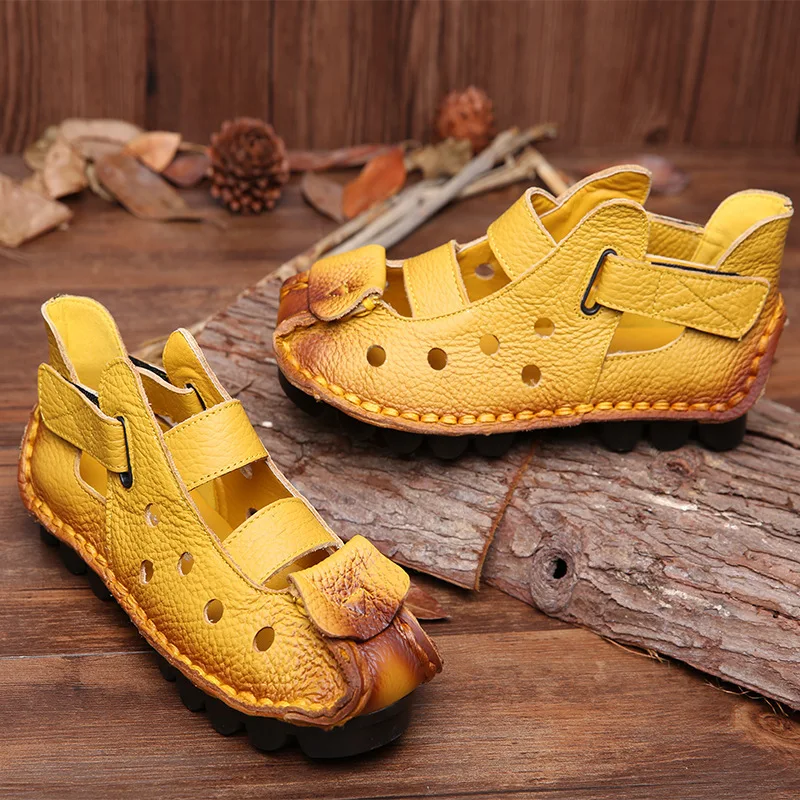 2019 Soft Bottom Flat Genuine Leather Women's Shoes Personality Leisure Time Woman Sandals Manual Tide | Обувь