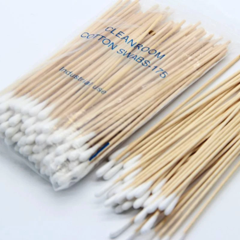 M4YA 100/200Pcs 6 Inch Long Wooden Handle Cotton Swabs Single-Head Cleaning Sterile Sticks Applicator for Wound Clean Oil Makeup 5