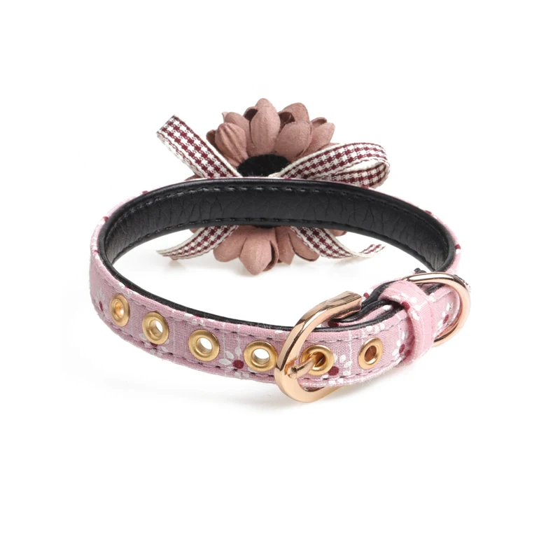 Adjustable PU Material Dog Collar Cat Collar Flower Fashion Style Collar For Medium Small Dogs Necklace Cats Necklace 2 Colors