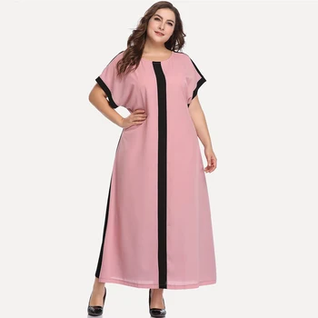 

Plus Size Woman Maxi Dress Fashion Patchwork Contract Color Clothing 2019 Female Long Chiffon Dresses Short Sleeve Loose Vestido