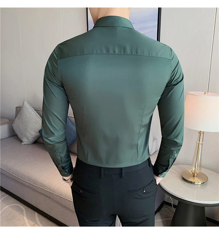 High Quality Solid Shirts for Men Clothing 2022 Korean Slim Fit Men Casual Shirts Long Sleeve Streetwear/Night Club/Prom Tuxedo