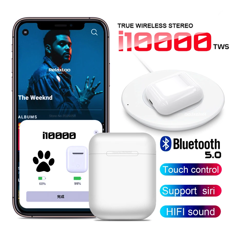 

i10000 tws New in-ear Touch Control Bluetooth 5.0 Headset Wireless Charging earphone PK i200 i500 i1000 i2000 i5000 i9000 tws