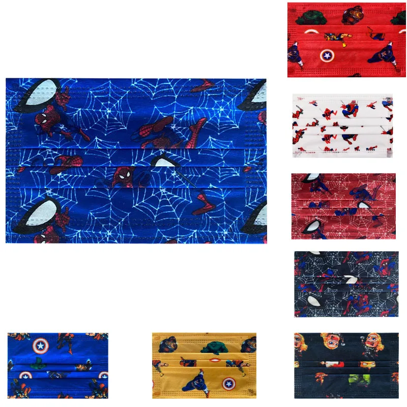 

Disney Cartoon Child Mouth Masks Kids Student Spiderman Print Face Mask Avengers 3-Layer Non-Woven Mascarillas Ninos 10/50Pcs
