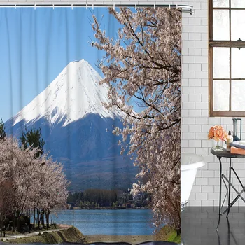 

Spring Mount Sakura Japan Quiet Asian Clear Shower Curtain Waterproof Bathroom Curtain Polyester Bath Curtain Home Decor