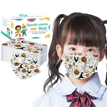 

50 Pcs Kids Disposable Mask For Face Halloween Print Non-Woven 3 Layer Face Masks For Germ Protection Mascarillas Flag Bandana