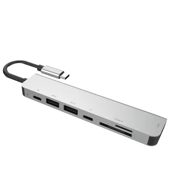 

7 in 1 USB-C Hub Dock Aluminum Alloy HD Dual USB 3.0 Port Adapter PD USB C Slot SD & TF Card Reader
