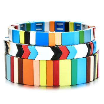 ZMZY Chic Enamel Rainbow Beaded Tile Bracelet Insta Boho Armband Stretch Friendship Bracelet  Jewelry Pulsera For Women Jewelry