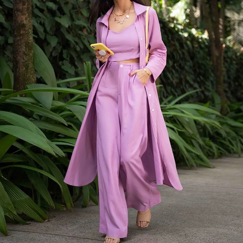 Комплект из трех предметов женский модный офисный тренчкот винтажные Брюки с
