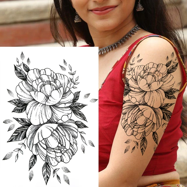 Tatouages Temporaires de Fleurs Roses Noires Réalistes pour Femme, Fille  Adulte, Faux, Pivoine, Demi-Manche, Décalcomanie - AliExpress