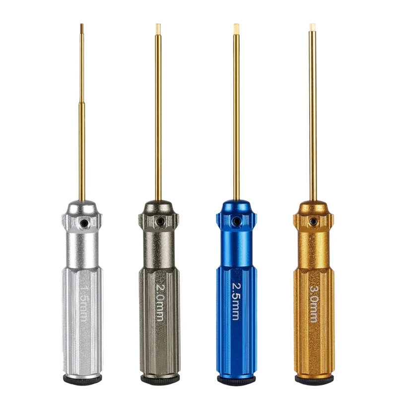 

4 Set Of Hexagonal Screwdrivers Made Of Titanium Nitride With Coloured Handles Compatible With 1.5, 2, 2.5 3Mm Screws.