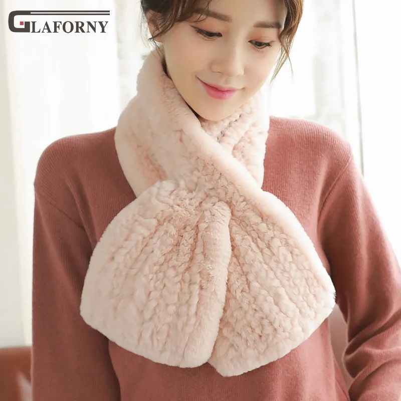 

2019 Glaforny Korean new fashion thickened pure color rex rabbit scarf solid fur collar women winter general joker female