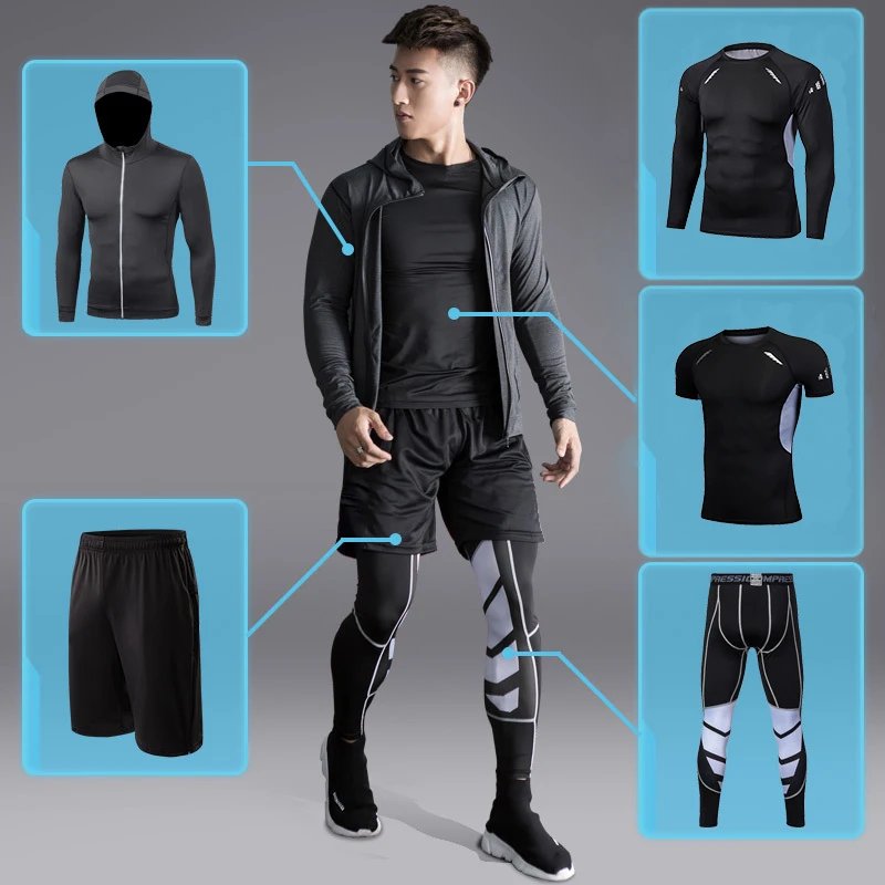 Dry Fit Men's Training Sportswear Set Gym Fitness Compression Sport Suit Jogging Tight Sports Wear Clothes 4XL5XL Oversized Male 2