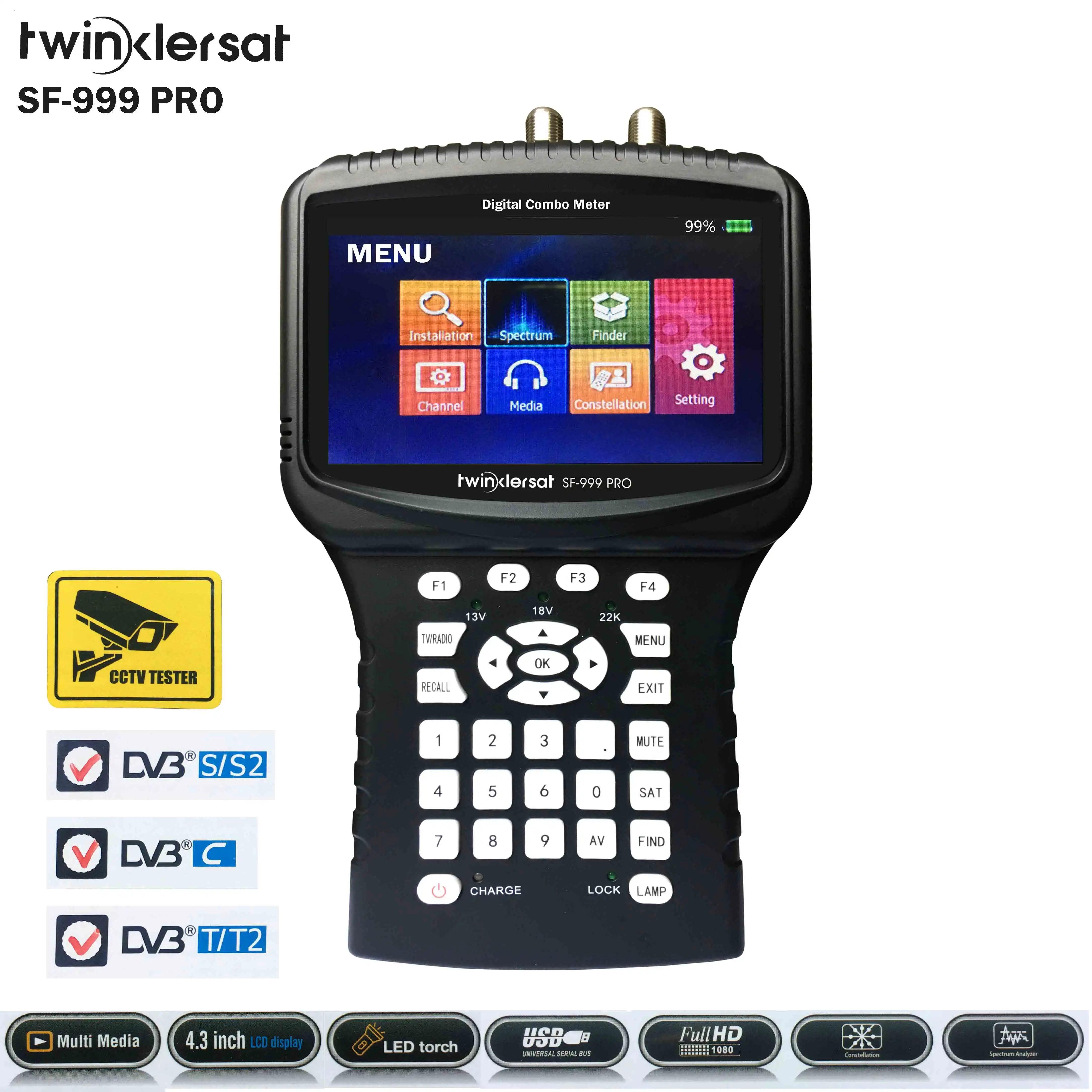 HD комбо измеритель сигнала мерцающий SF 999 Pro 4 3 &quotэкран CCTV камера DVB S2 T2 C спектр USB