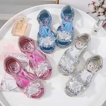 

Girls Crystal Sandals Children Sandals Elsa Princess Kids Summer Sandals Rhinestone Glitter Fabric Sequins Sparkling Flat Sandal