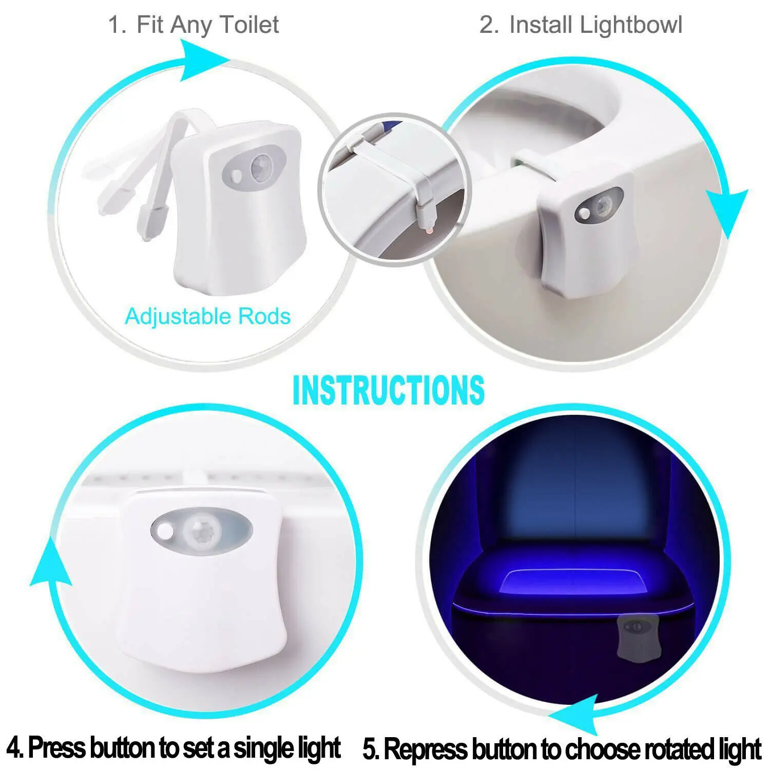 Lampe LED intelligente avec capteur de mouvement PIR, étanche, lumière de  nuit, pour salle de bain, WC, siège, cuvette, 8 couleurs - AliExpress