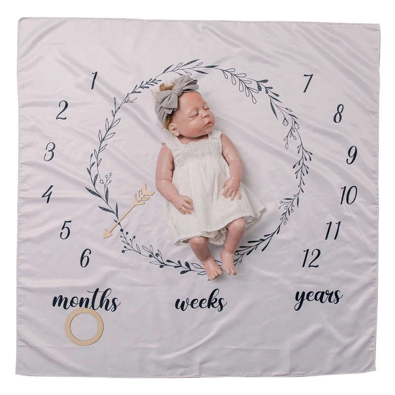 Soft Skin-Friendly Baby Milestone Blanket Photography Props Cartoon Nordic Style Record Baby's Monthly Growth Milestone Blanket