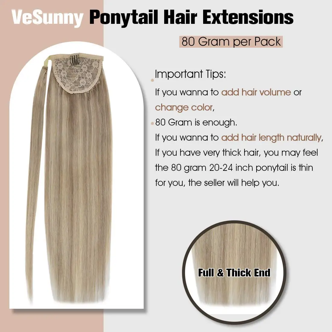 Human Hair Extensions VeSunny Ponytail Human Hair 14-22