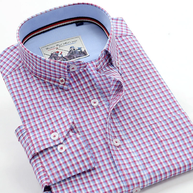 2022 Spring Brand Classic Plaid Oxford Long Sleeve Shirt Business