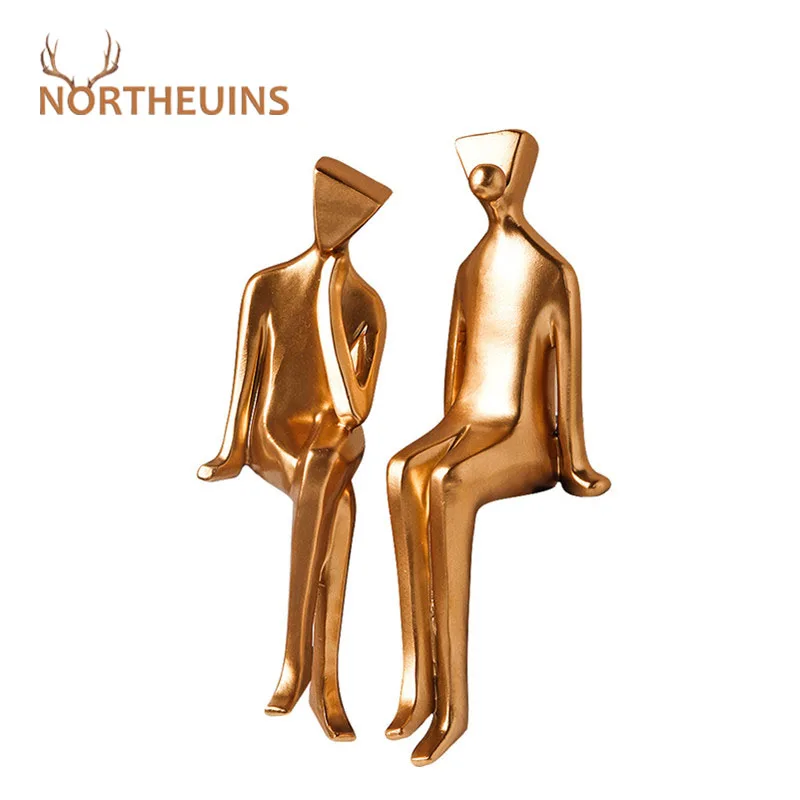 NORTHEUINS Golden Figure Figurines Resin Home Decortion Accessories Christmas Decor Desk Art Statues Modern Interior Sculpture