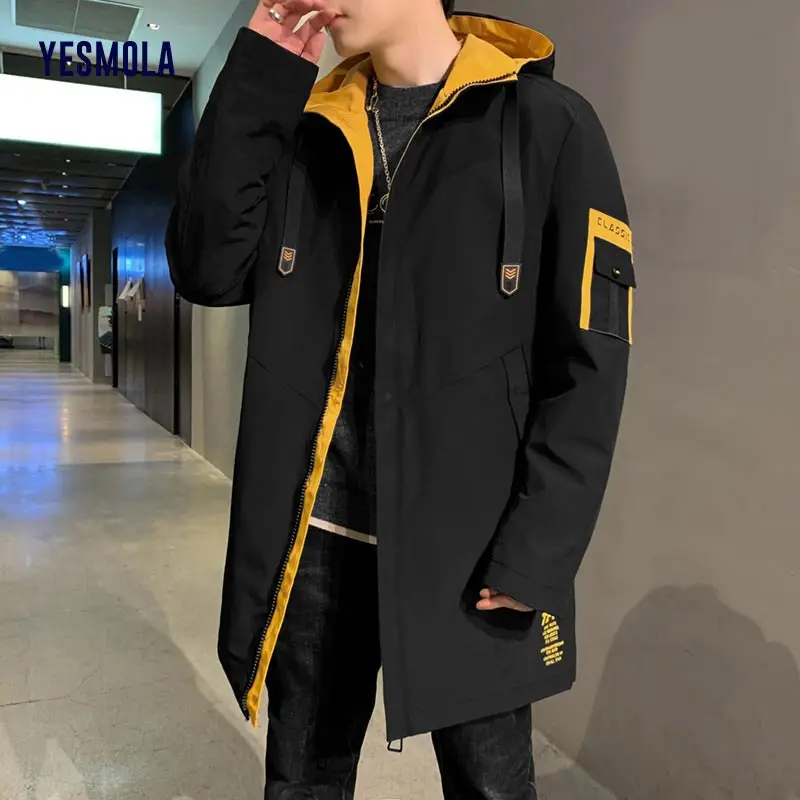 

YESMOLA Autumn Winter Men's Plush Thicken Overcoat Windbreaker Warm Streetwear Jacket Korean Fashion Youth Hooded Casual Coat