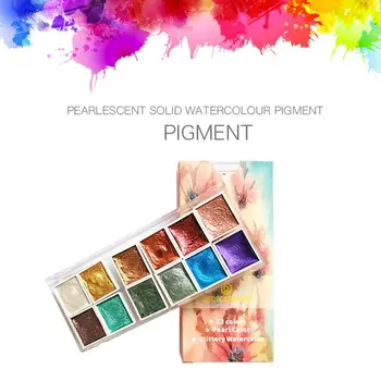 

Handmade 6/12 Color Glitter Water Color Set Metallic Gold aquarela Pigment Paint Artist Painting